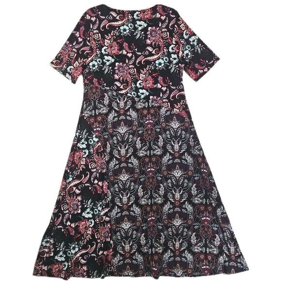 Chico’s ~Woman Size 2 (US 12)~ Black/Red Floral Print Short Sleeve Midi Dress. - Picture 10 of 13